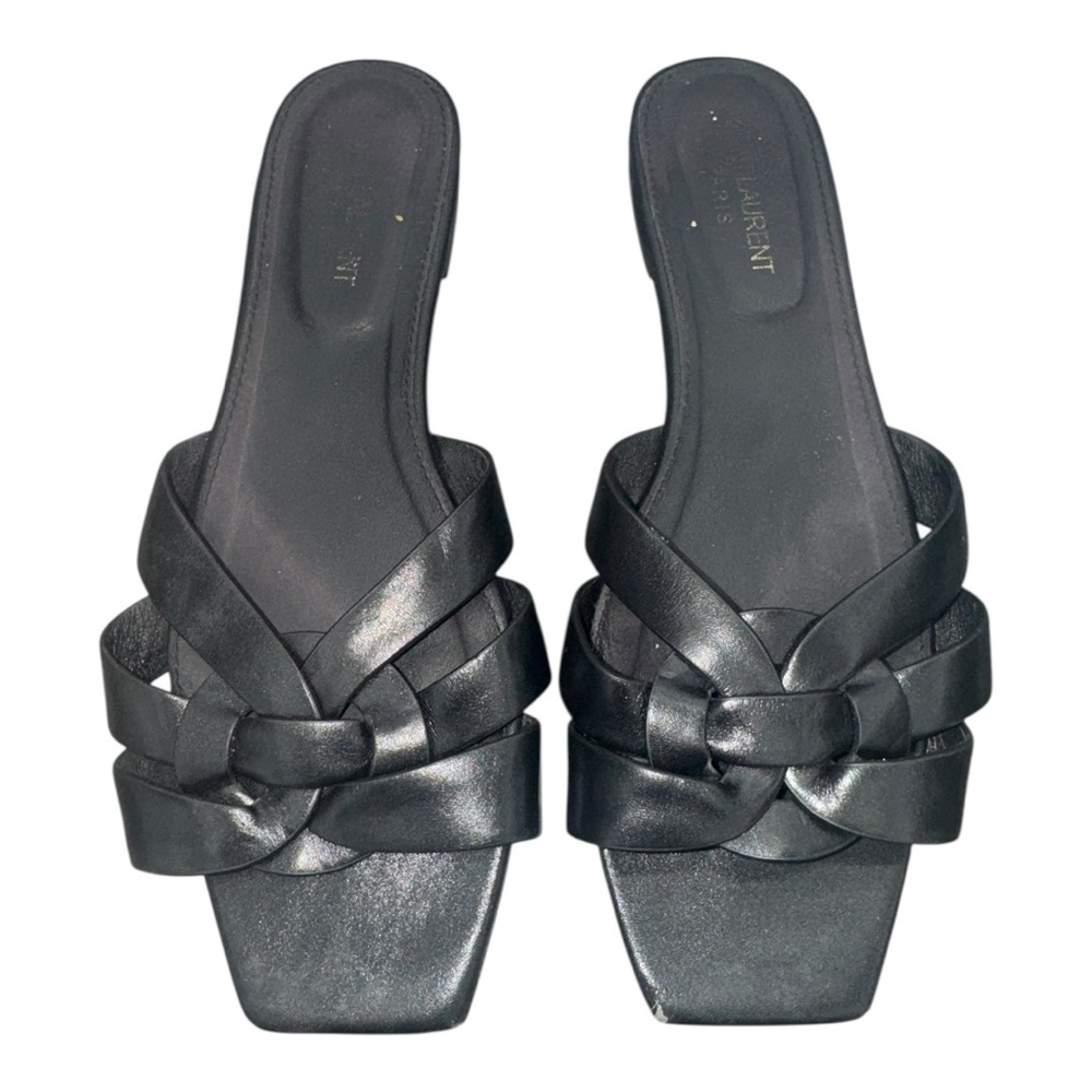 Saint Laurent Black Braided Leather Slide Sandals